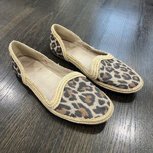 Eileen Fisher Flats Women’s 9 Leopard Canvas  Raffia‎ Espadrilles Slip On Shoes